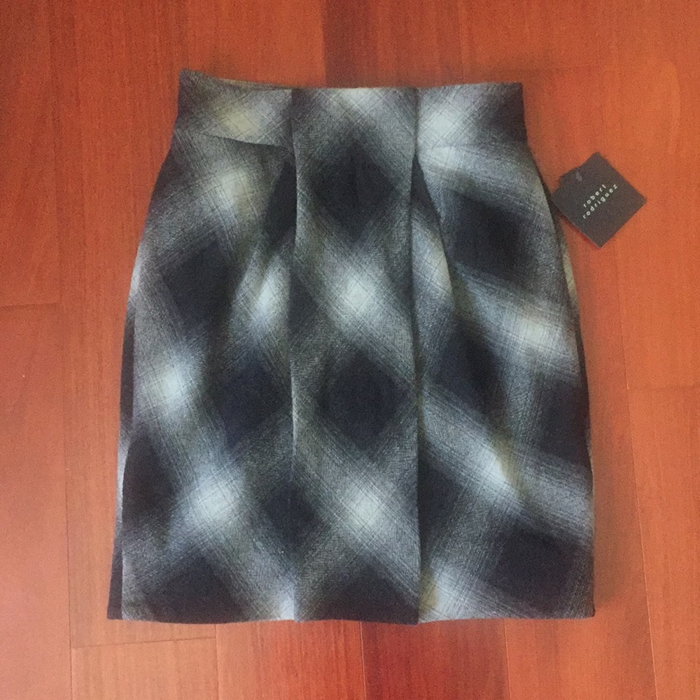 Robert Rodriguez Black Grey Plaid Wool Skirt
